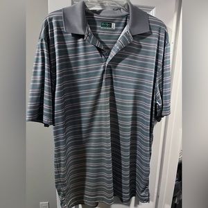Ben Hogan Large golf style shirt. Gray with white and green stripes